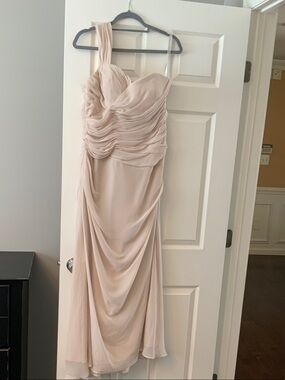 Bill Levkoff One-Shoulder Draped Chiffon Gown in cream